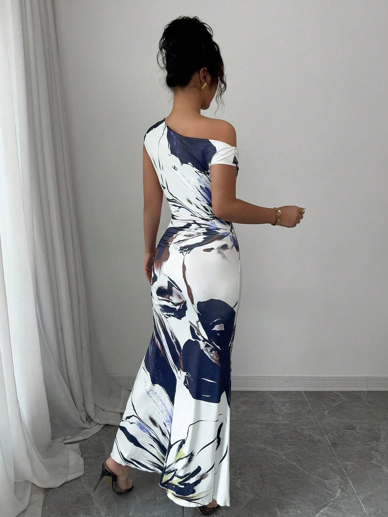 Abstract Print Asymmetrical Mermaid Gown