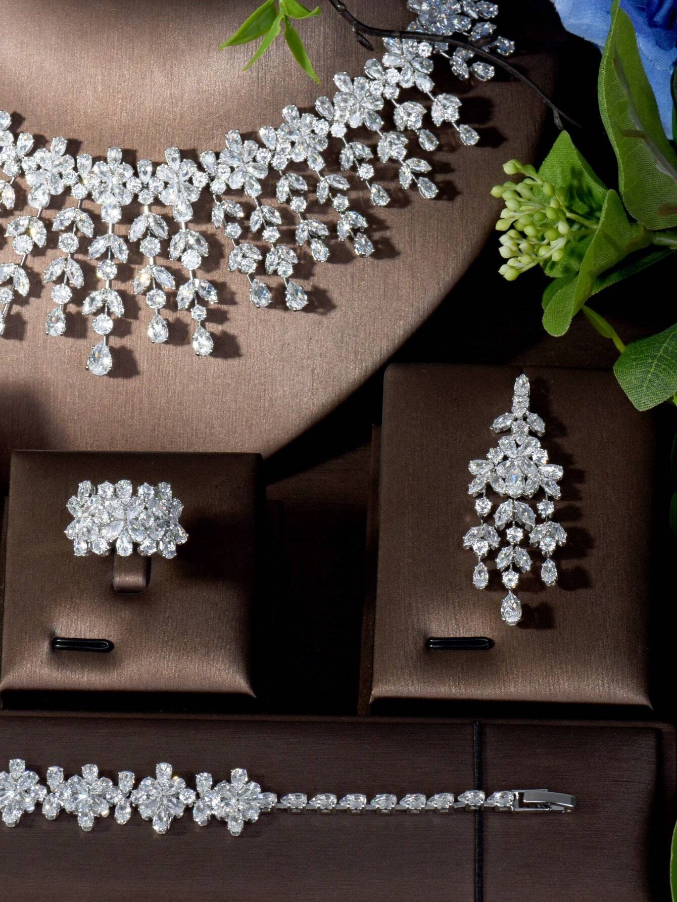 Cascading Crystal Statement Bridal Set