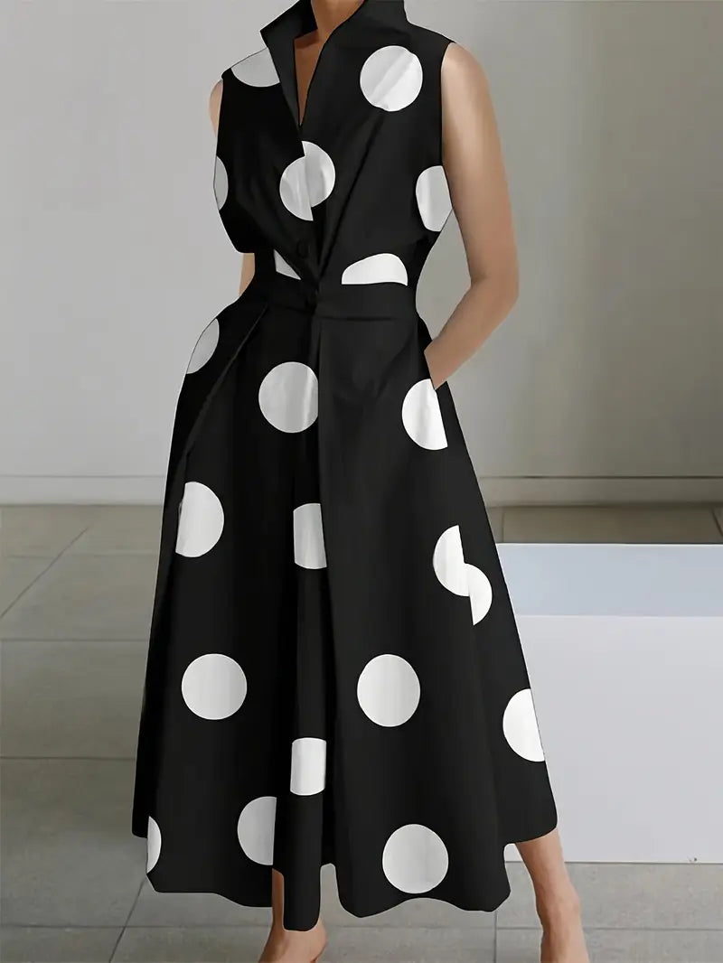 Collared Twist Front Polka Dot Dress