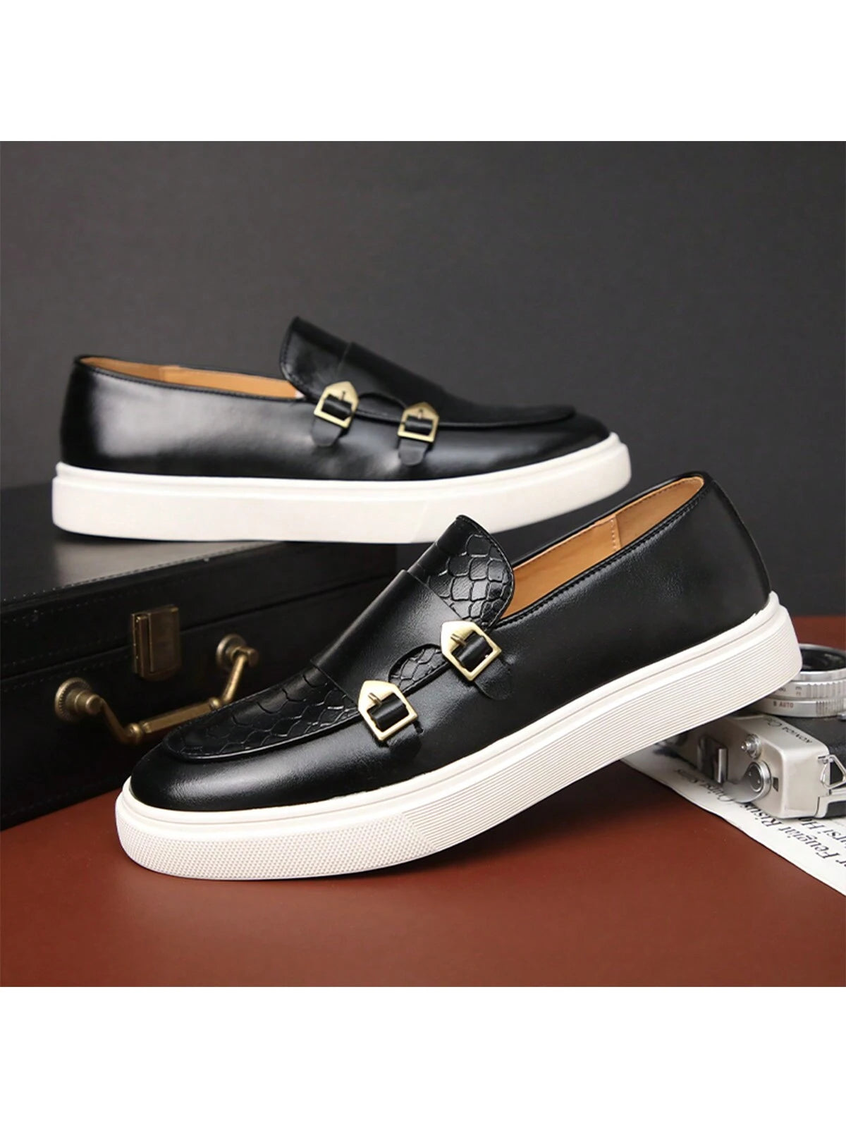 Croc Embossed Leather Monk Strap Sneaker
