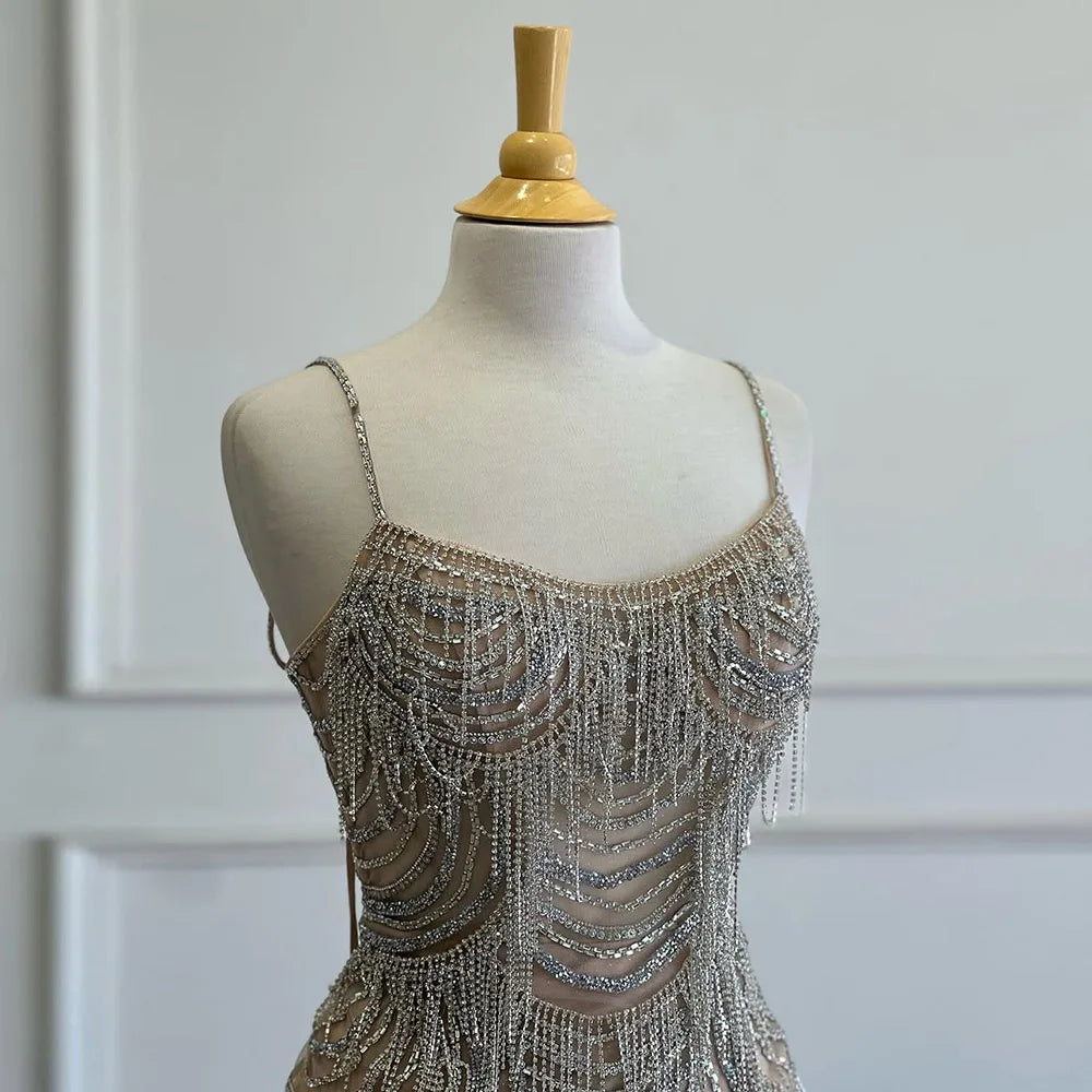 Elegant Beaded Evening Gown Dress