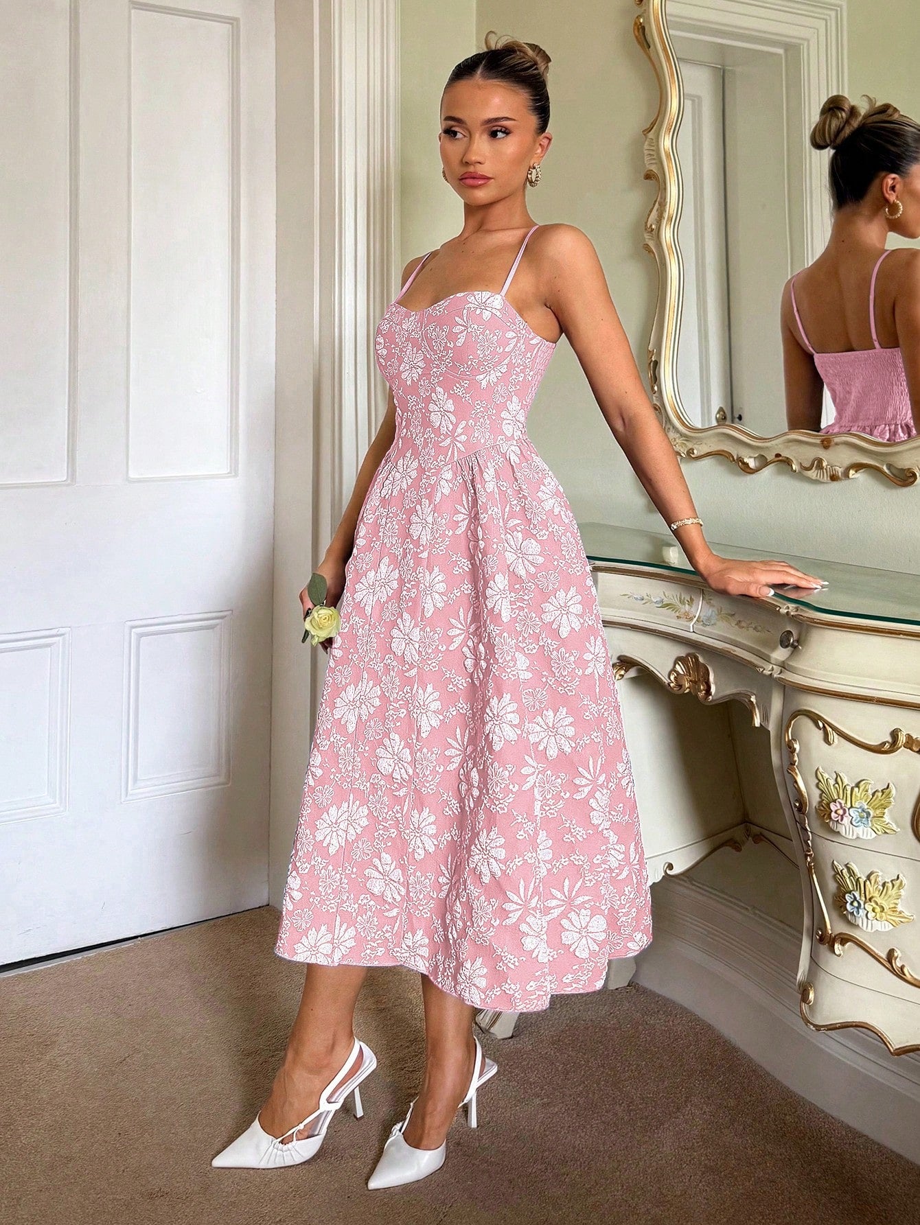 Floral Jacquard Bustier Midi Dress