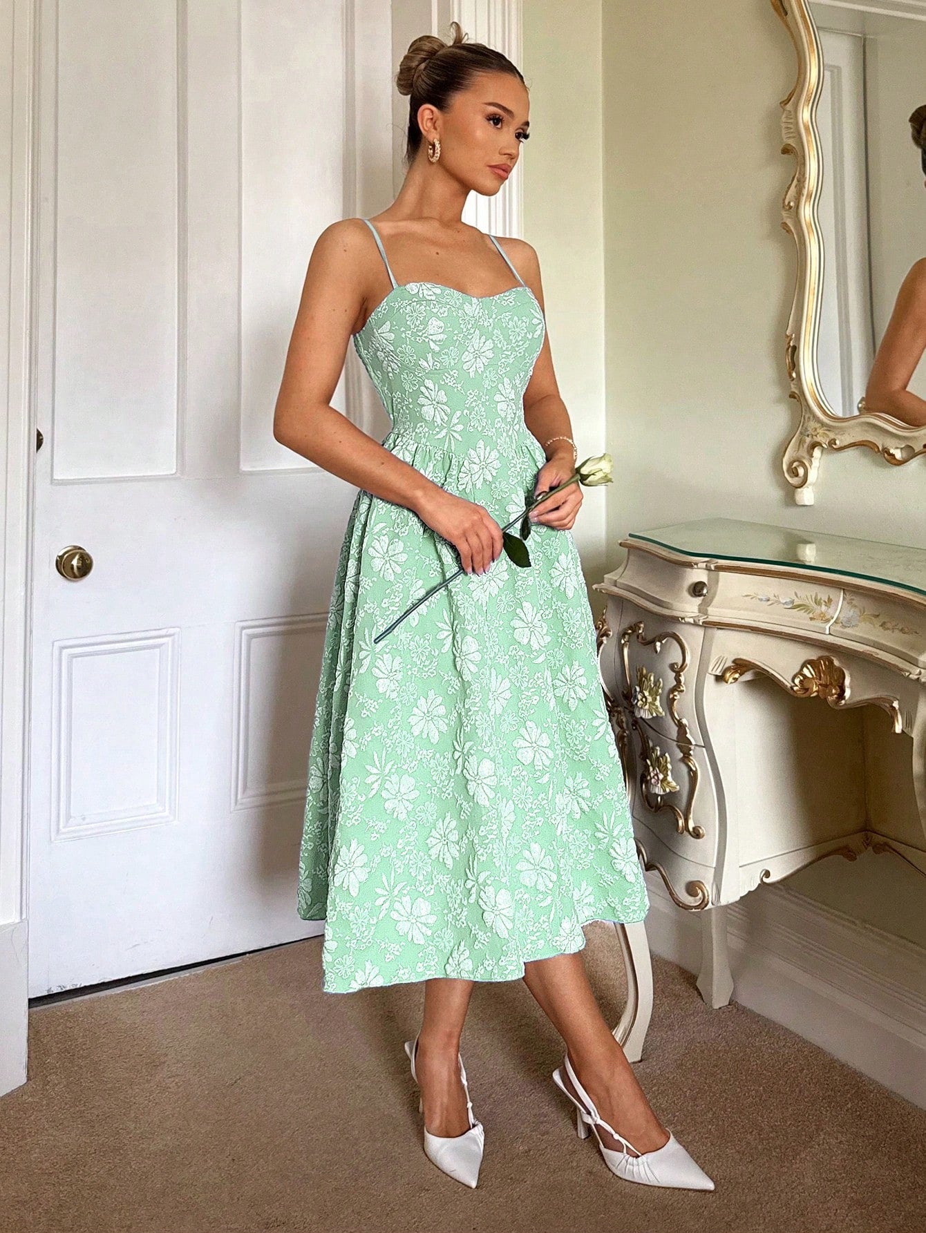 Floral Jacquard Bustier Midi Dress