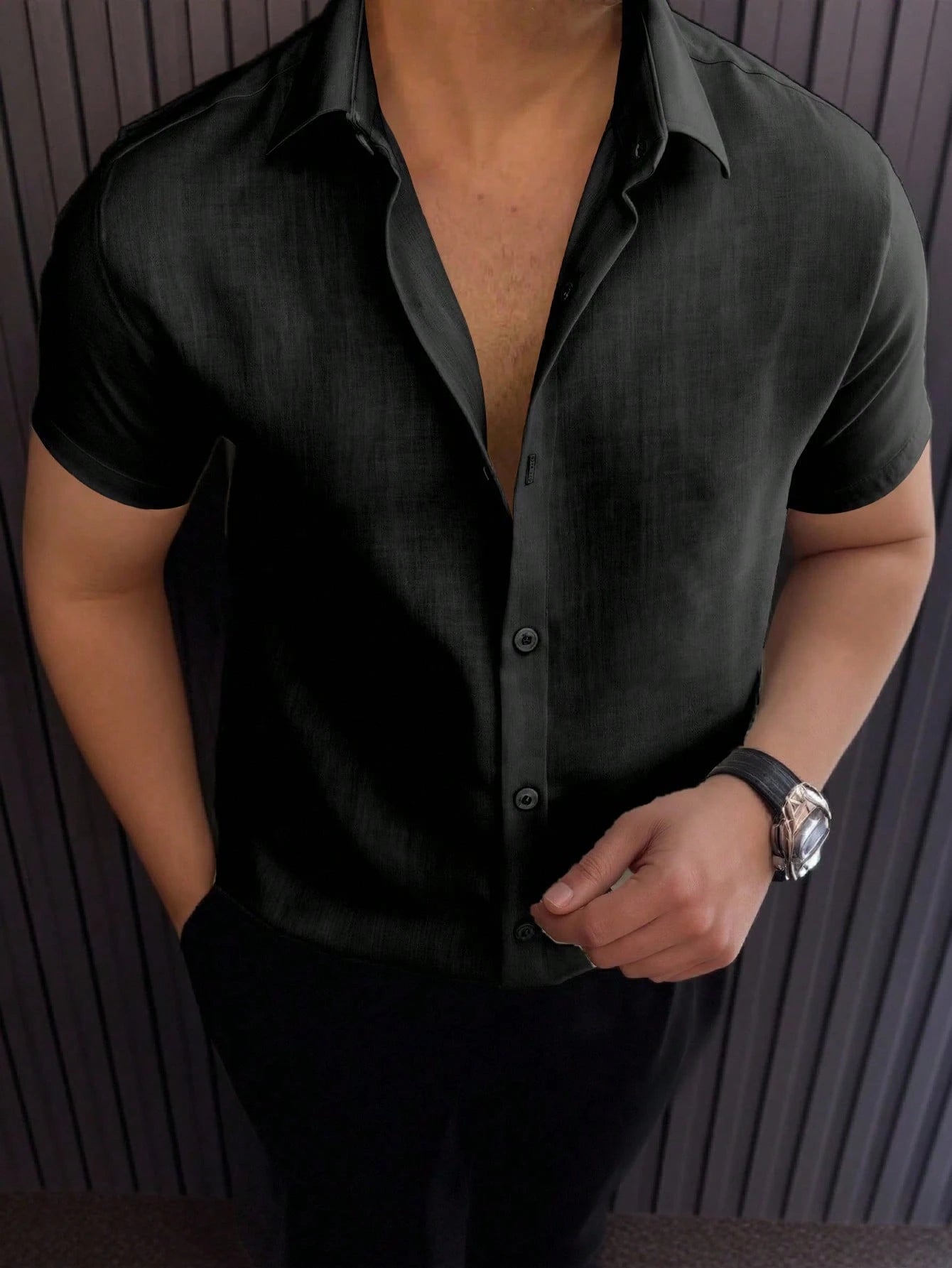 Linen Blend Camp Collar Shirt
