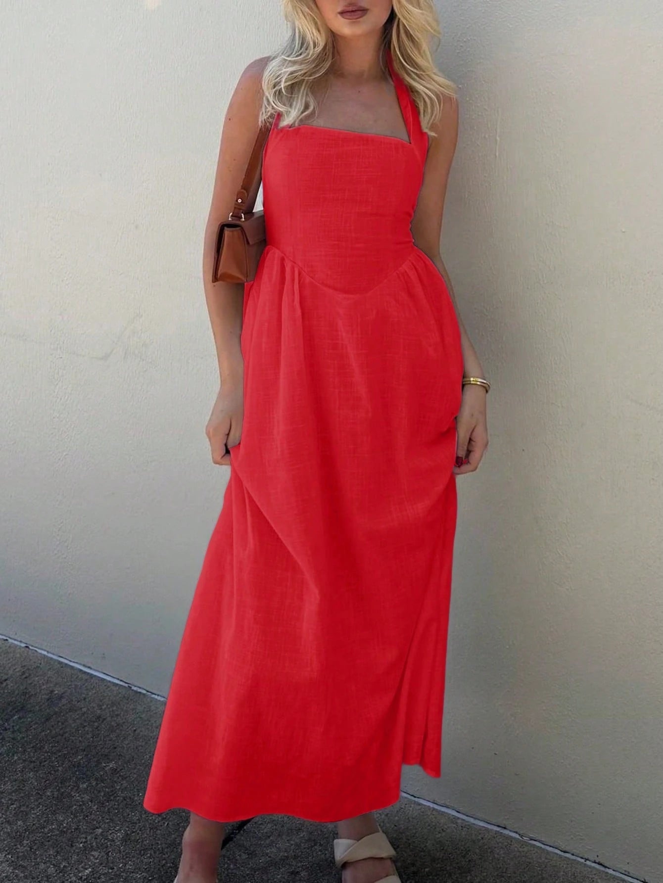 Linen Halter Maxi Summer Dress