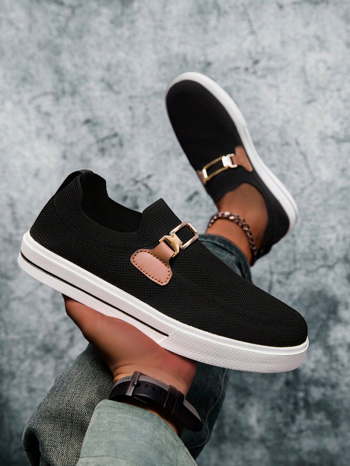 Men's Knit Buckle Slip On Sneakers