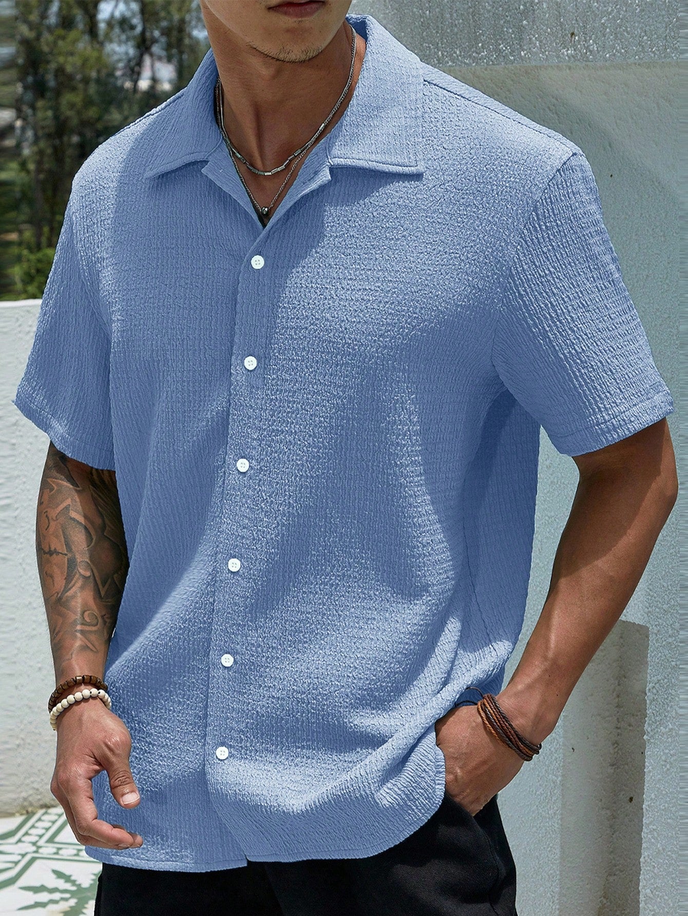 Men's Textured Camp Collar Shirt