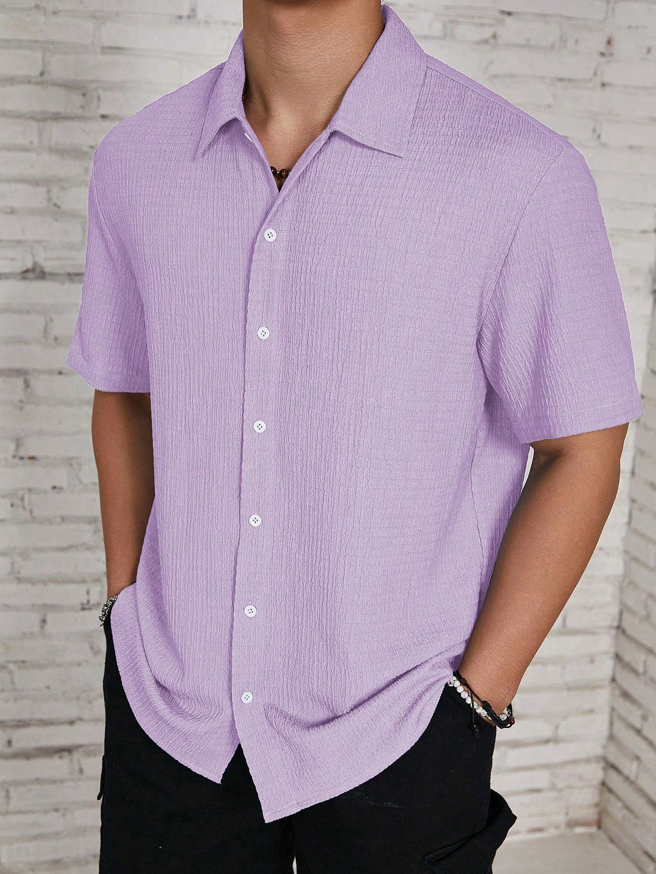 Men's Textured Camp Collar Shirt