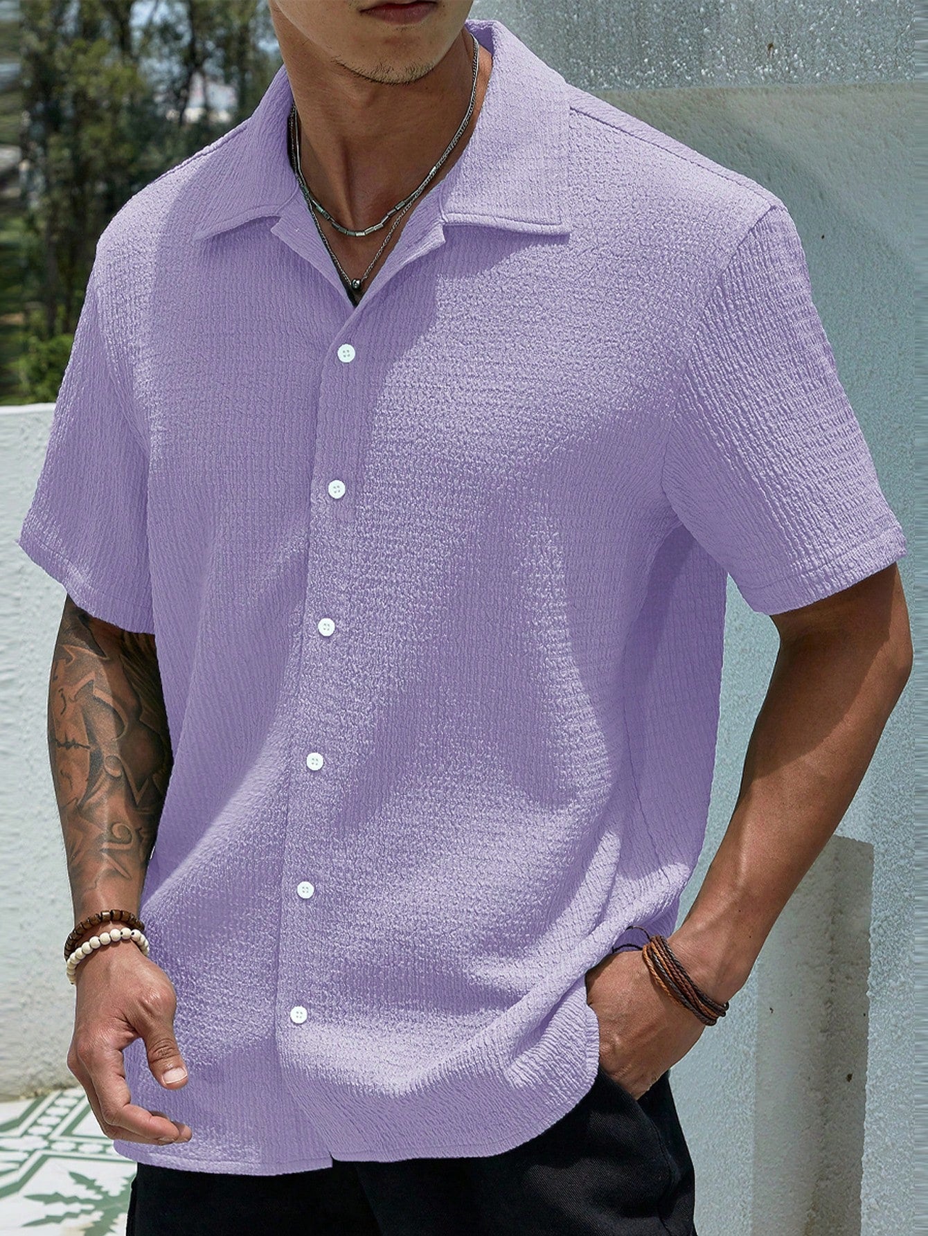 Men's Textured Camp Collar Shirt
