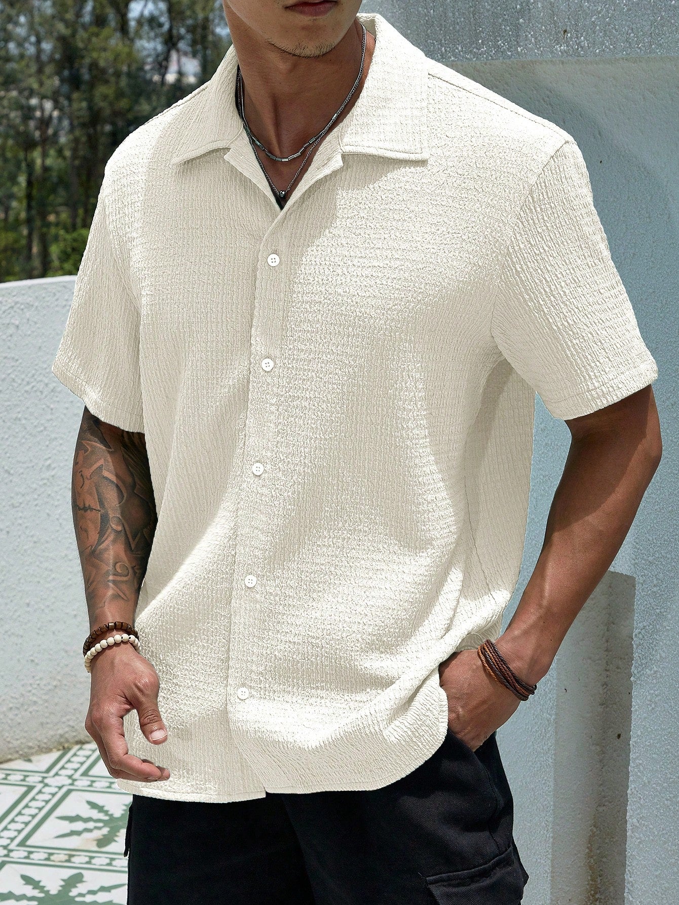 Men's Textured Camp Collar Shirt