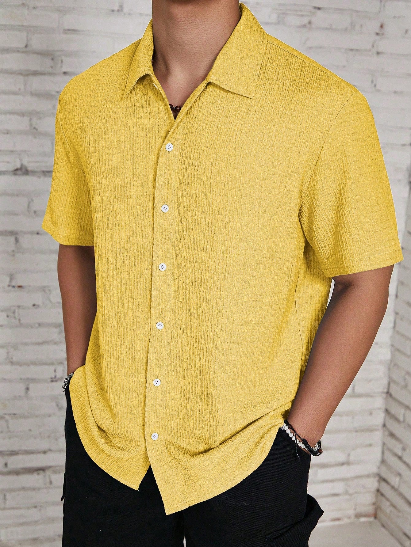 Men's Textured Camp Collar Shirt