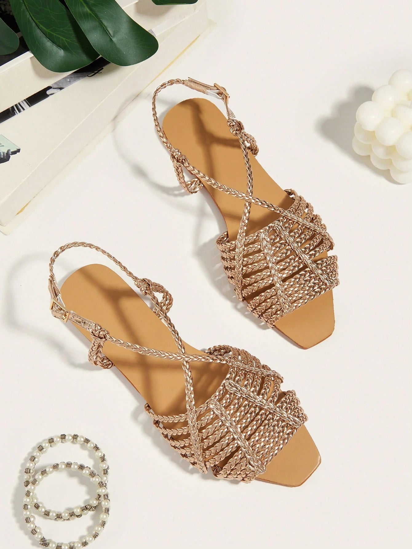 Metallic Gold Braided Slingback Sandals