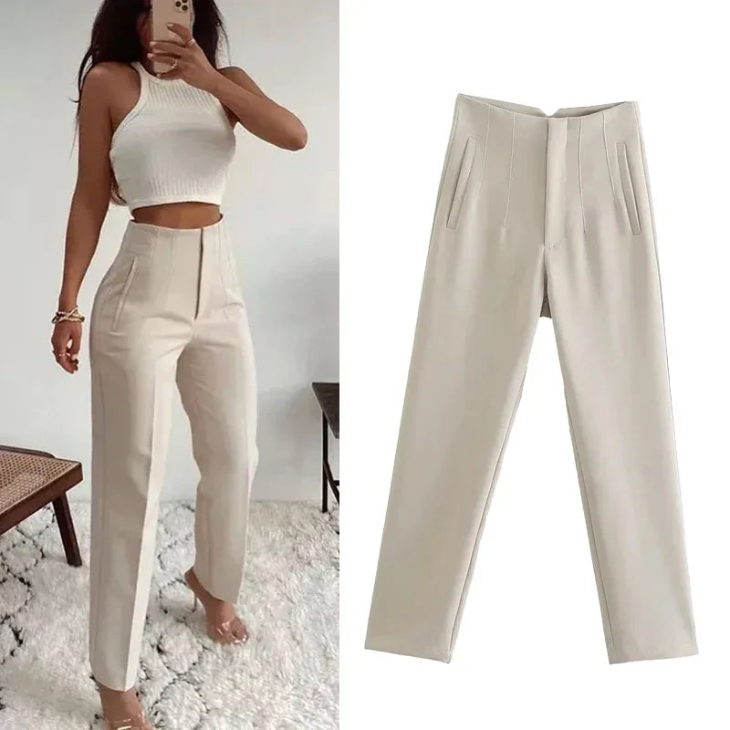Minimalist High-Waisted Straight Leg Trousers