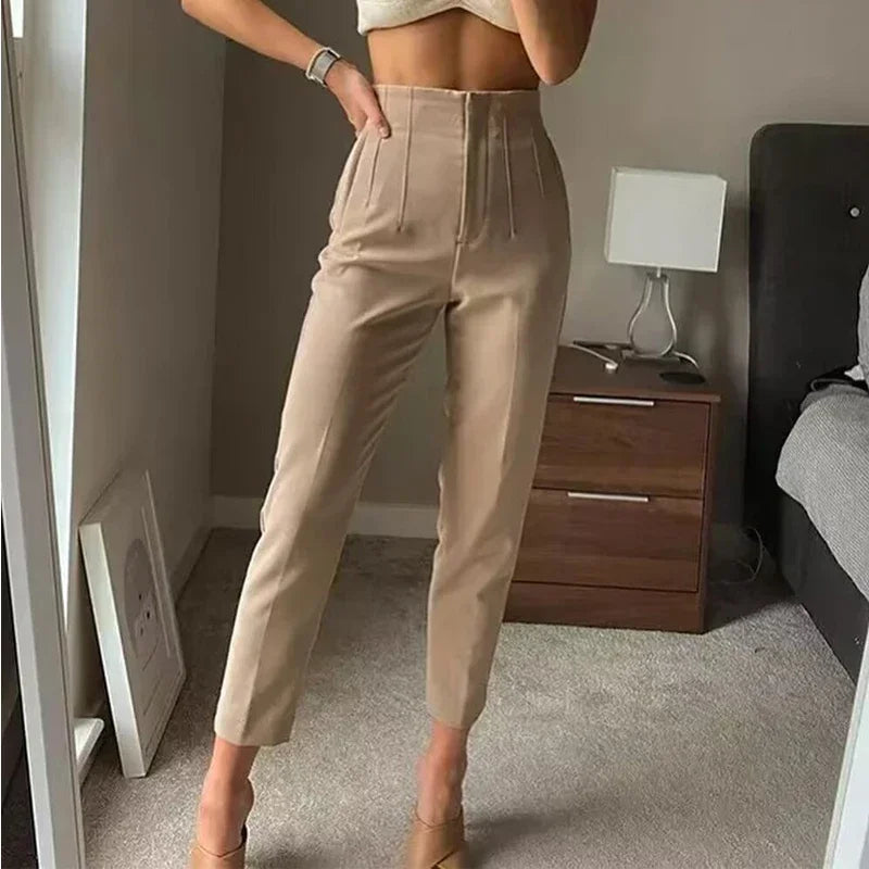 Minimalist High-Waisted Straight Leg Trousers