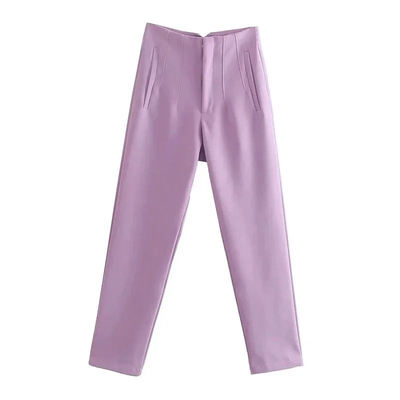 Minimalist High-Waisted Straight Leg Trousers