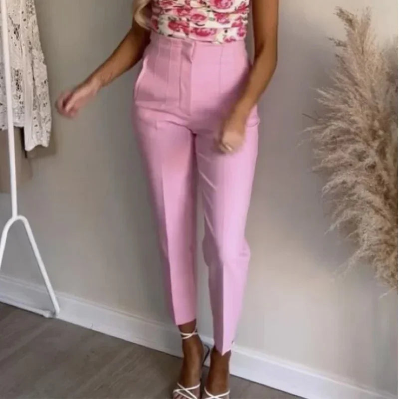 Minimalist High-Waisted Straight Leg Trousers