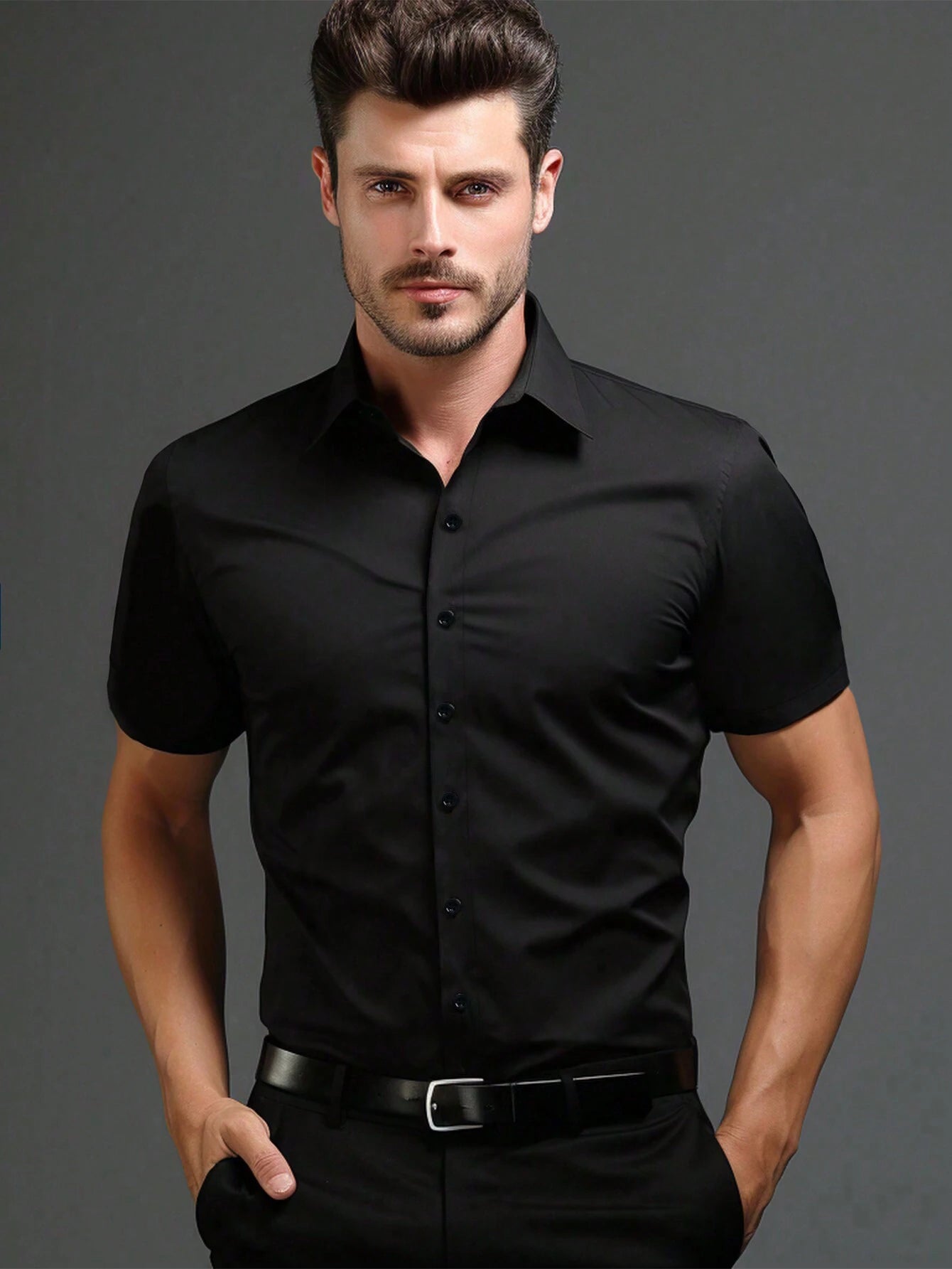 Slim Fit Short Sleeve Dress Shirt