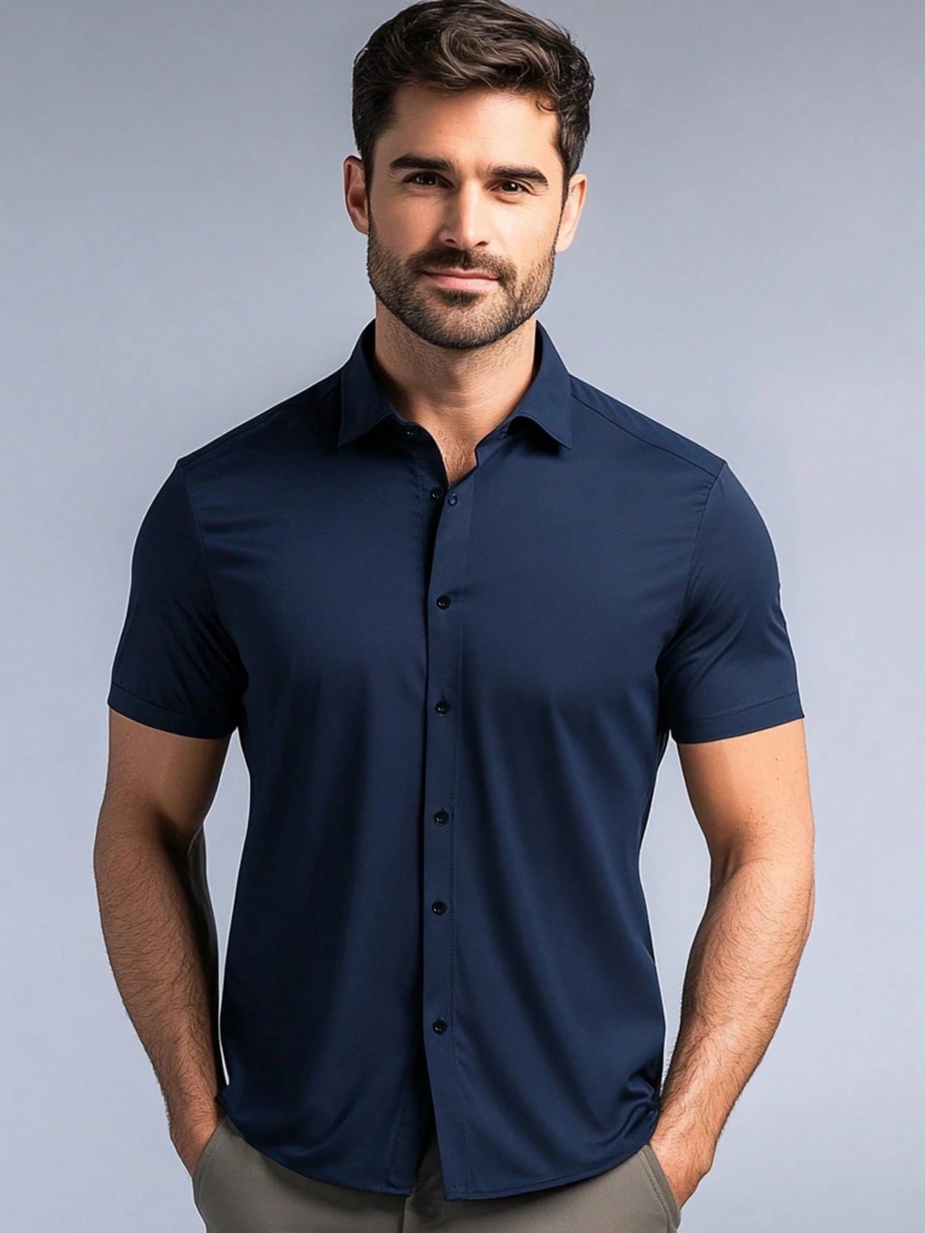 Slim Fit Short Sleeve Dress Shirt
