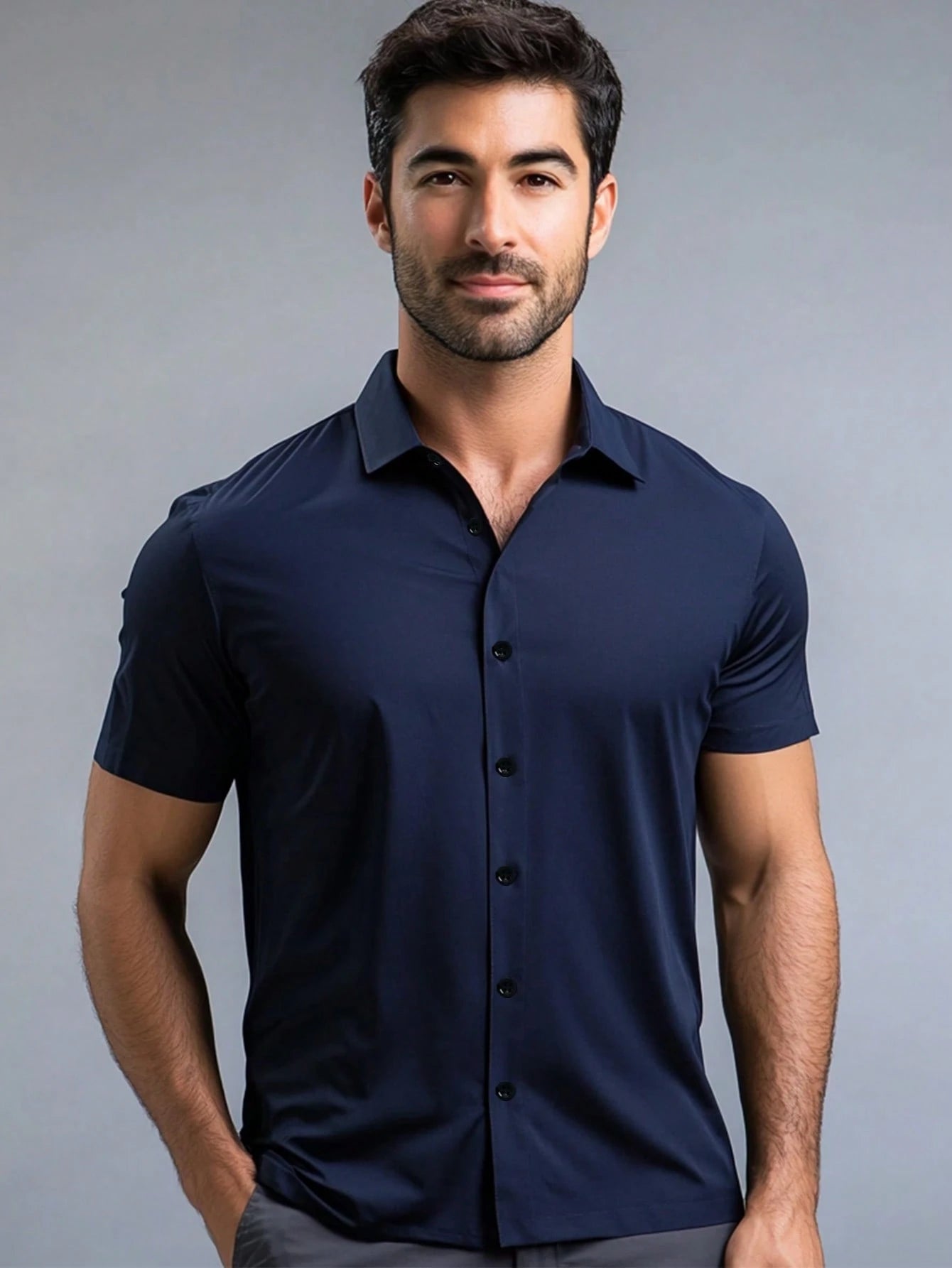Slim Fit Short Sleeve Dress Shirt