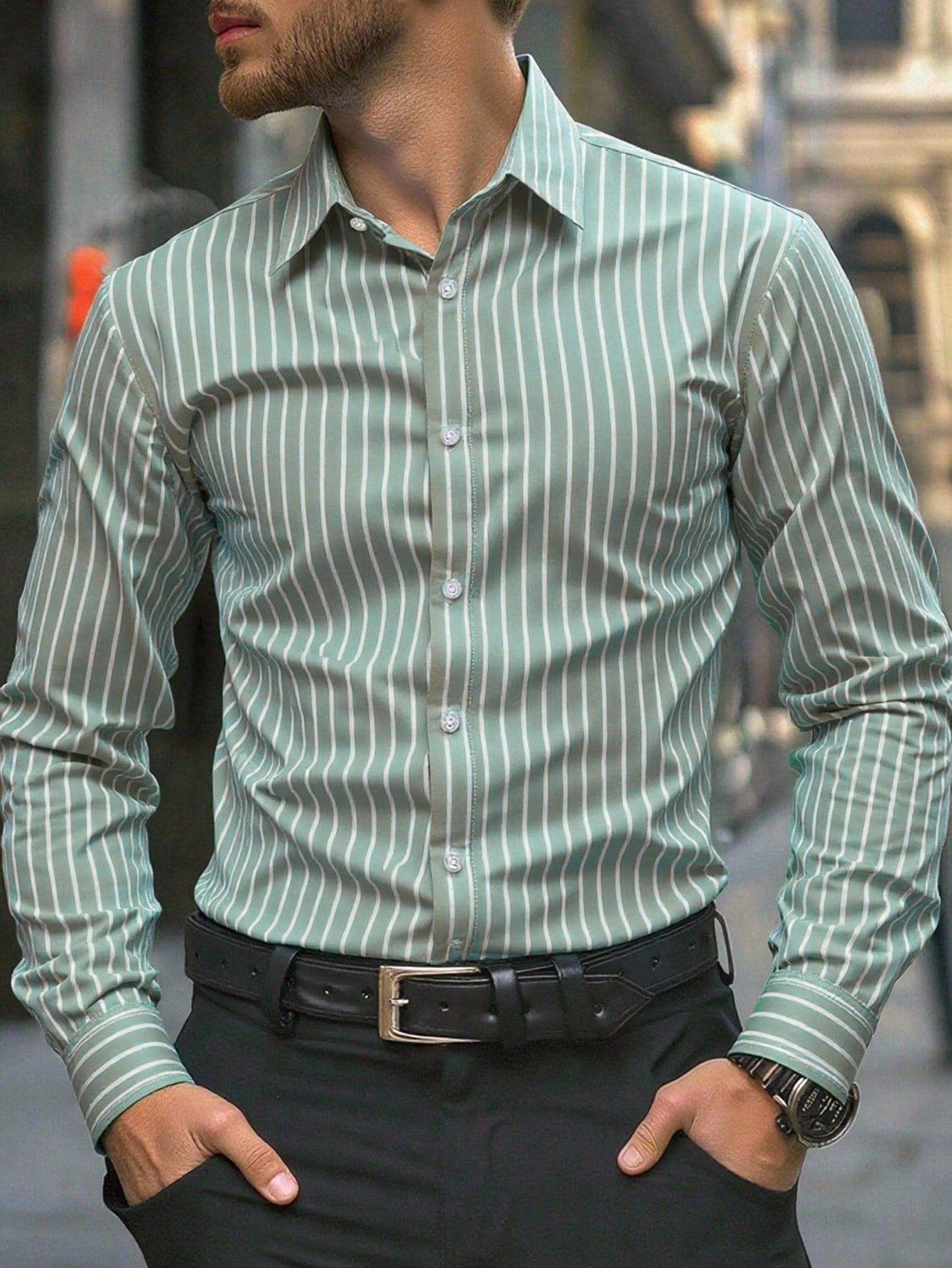 Slim Fit Striped Dress Shirt