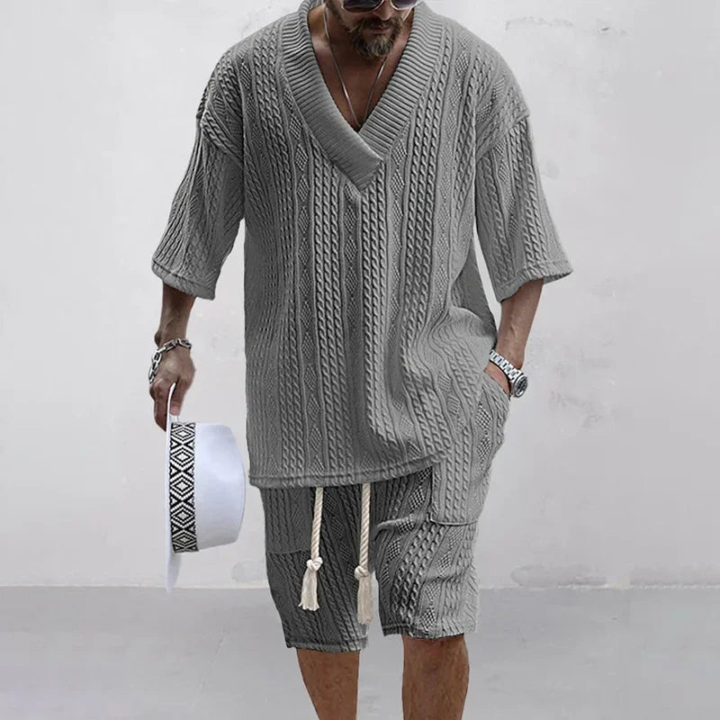 Textured Knit Shawl Collar Resort Set