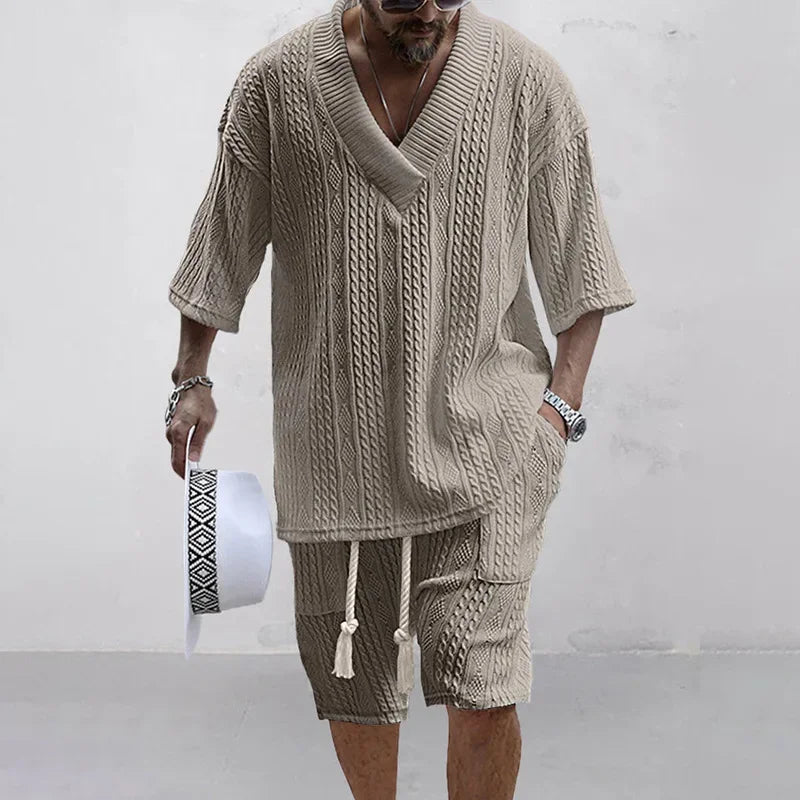 Textured Knit Shawl Collar Resort Set