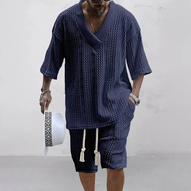Textured Knit Shawl Collar Resort Set