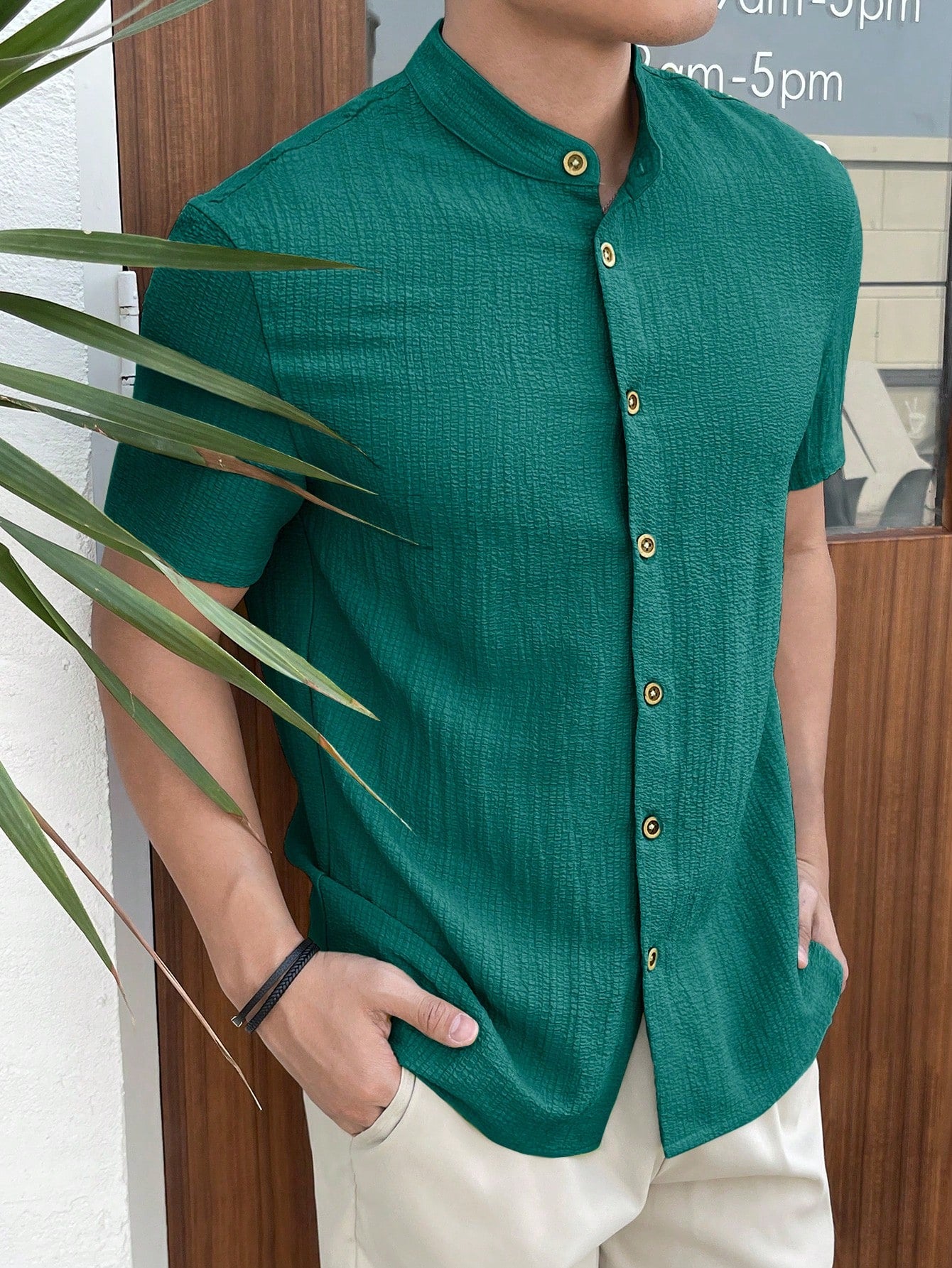 Textured Stand Collar Shirt
