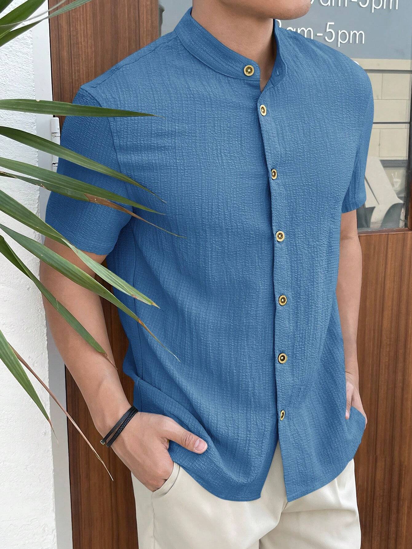 Textured Stand Collar Shirt
