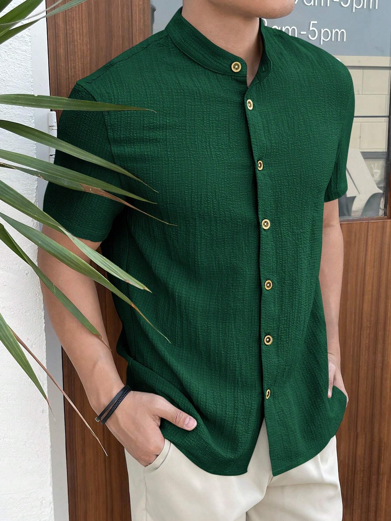 Textured Stand Collar Shirt