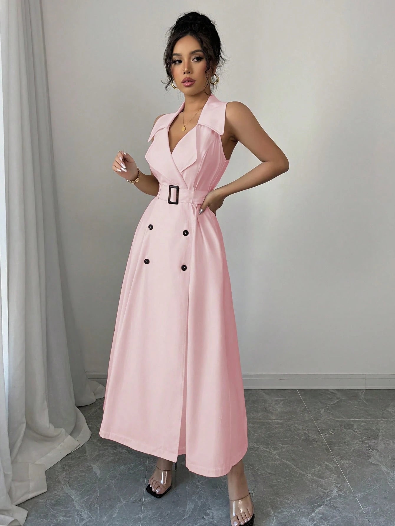 White Sleeveless Belted Midi Dress