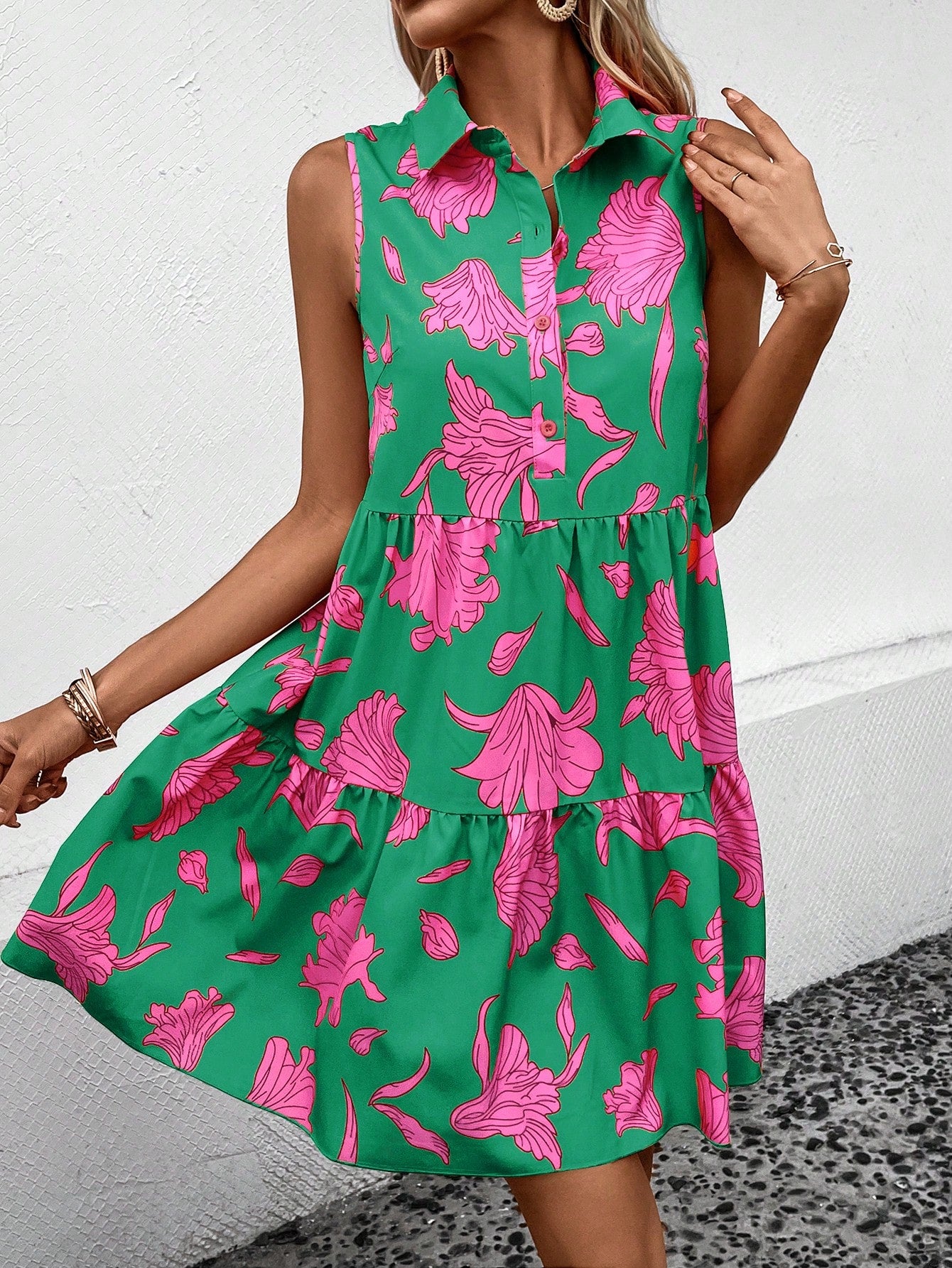 Women's Floral Print Tiered Mini Dress