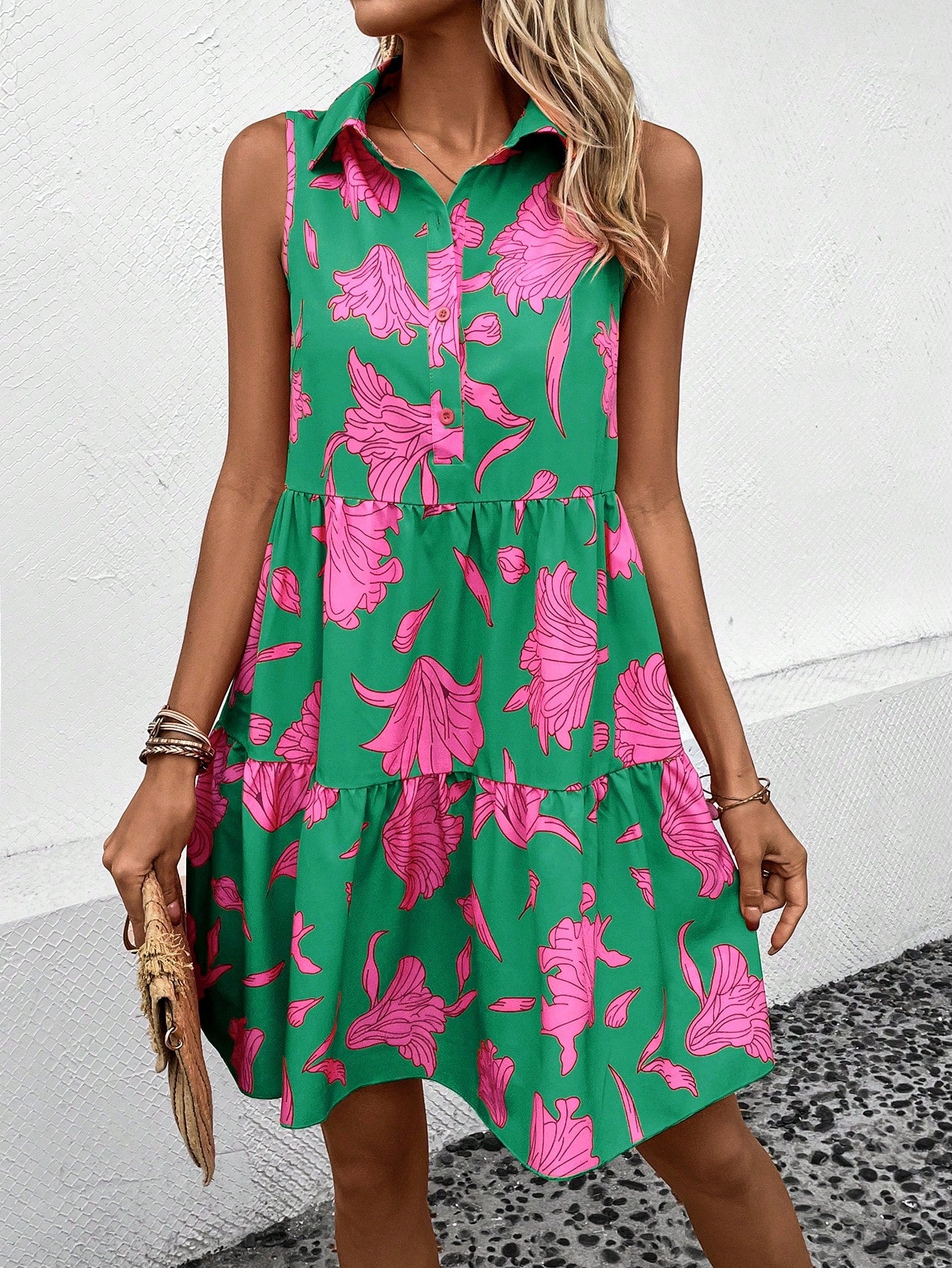 Women's Floral Print Tiered Mini Dress