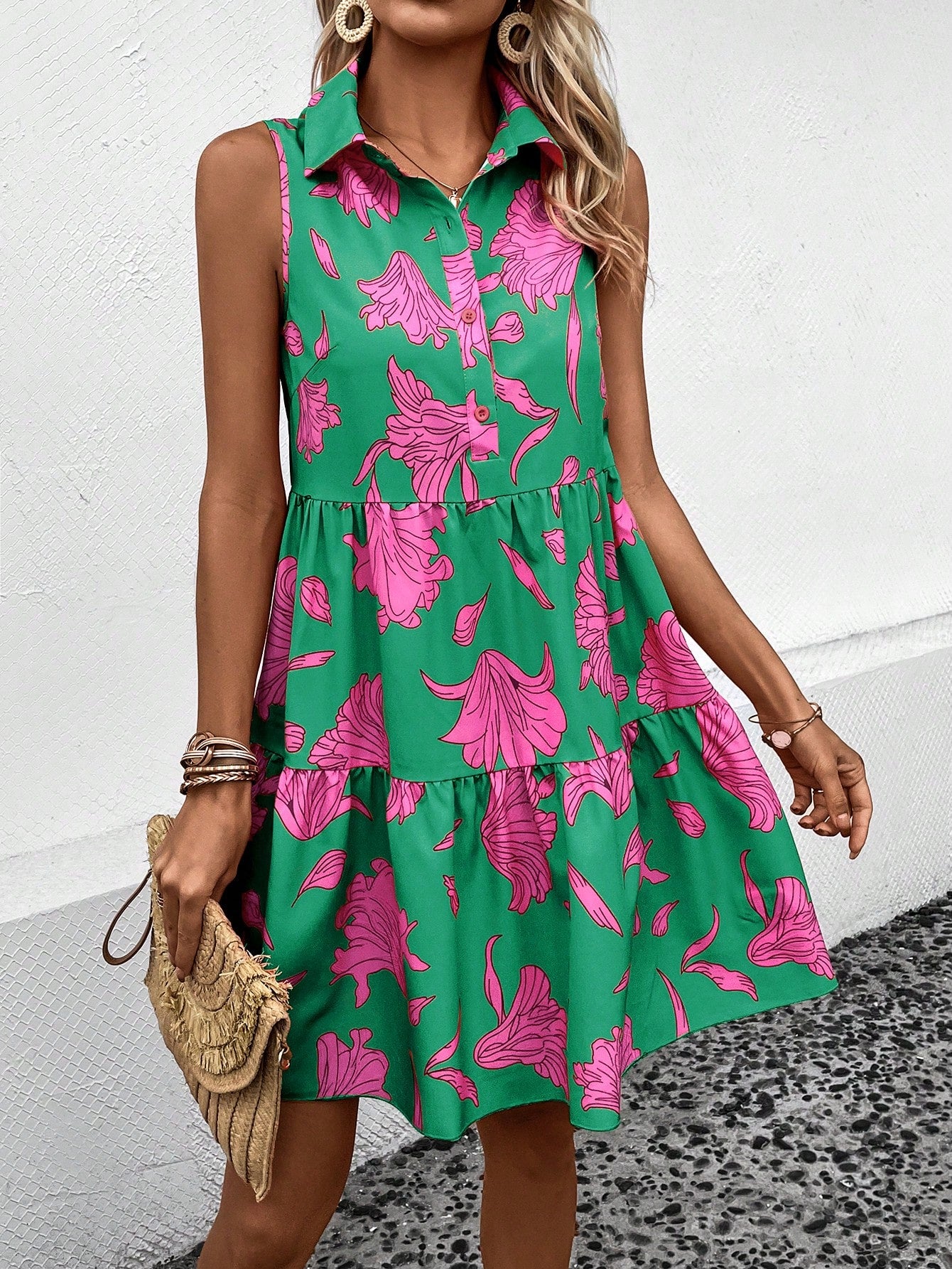 Women's Floral Print Tiered Mini Dress
