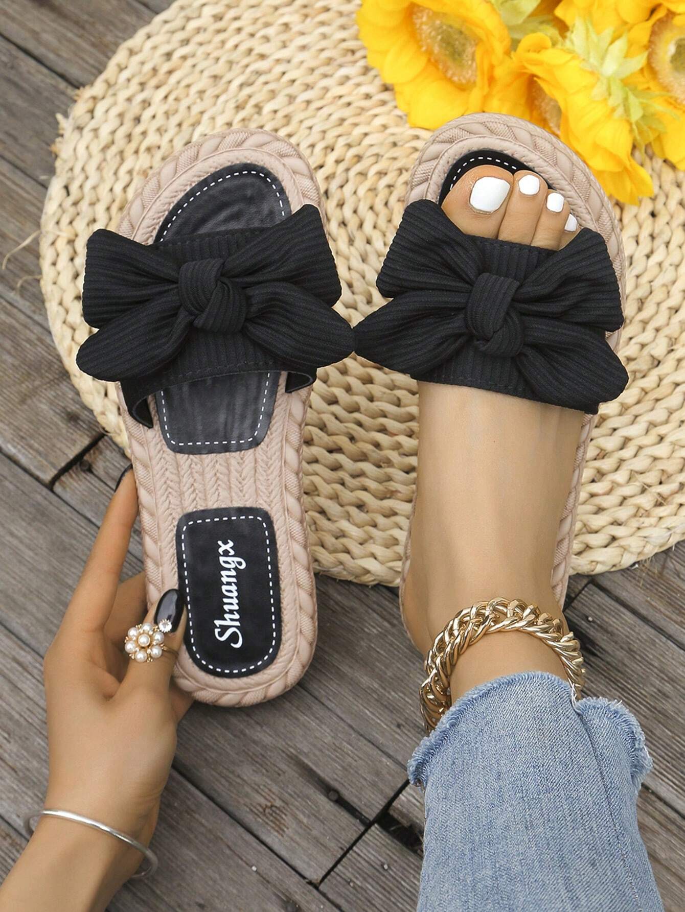 Woven Braided Bow Slide Sandal
