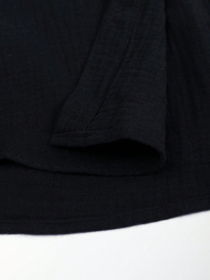 ChiClick | Collarless Textured Linen Shirt