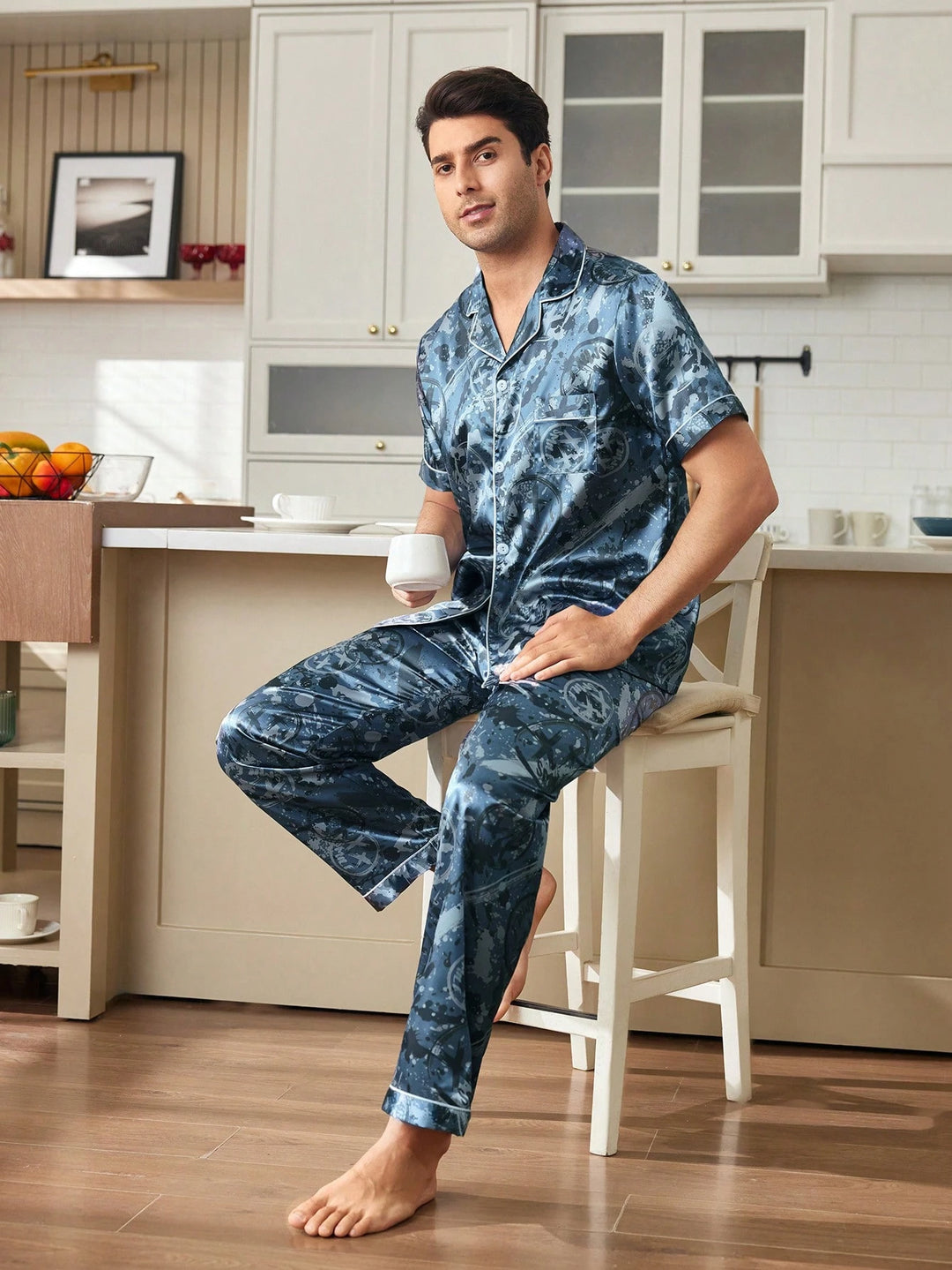 Abstract Print Satin Pajama Set