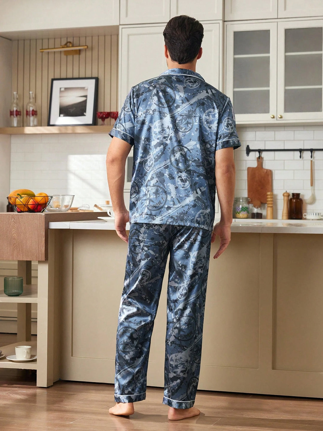 Abstract Print Satin Pajama Set