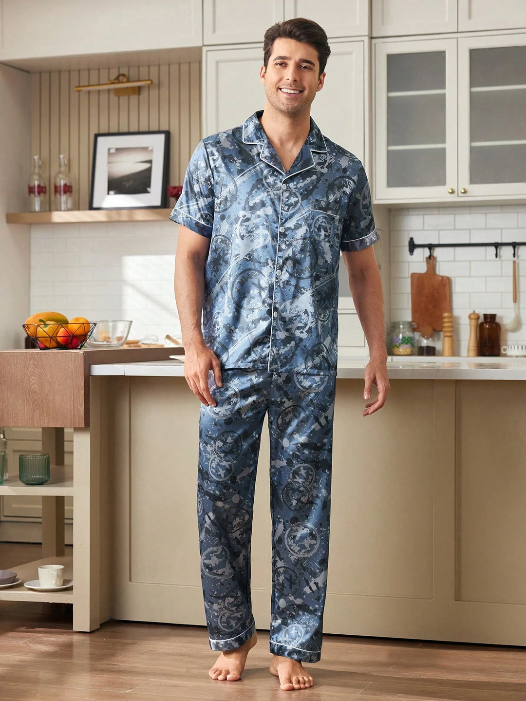 Abstract Print Satin Pajama Set