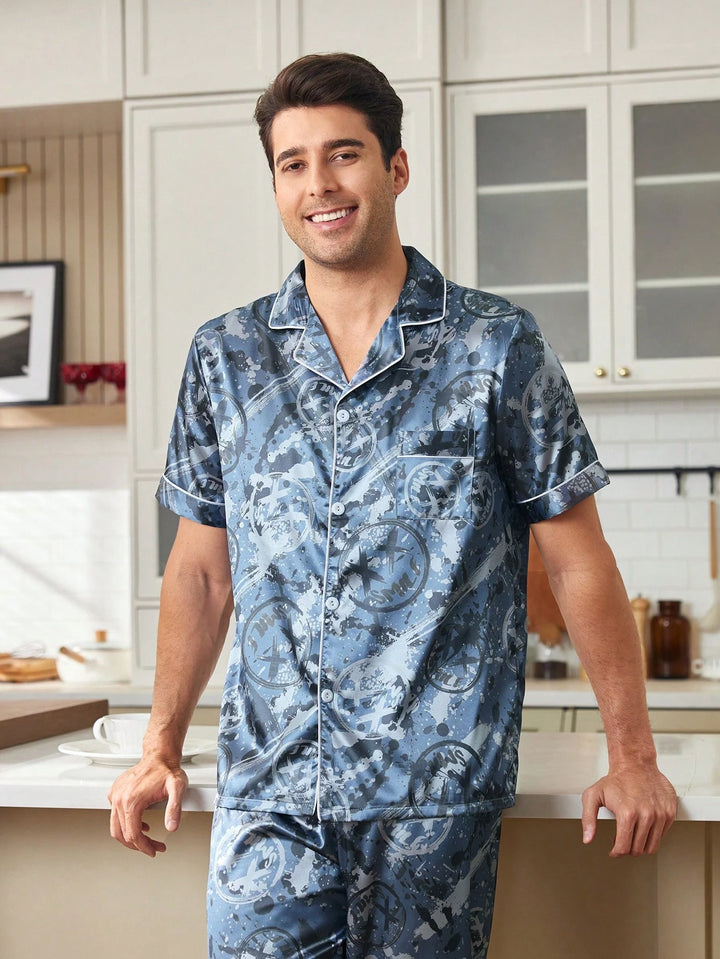 Abstract Print Satin Pajama Set