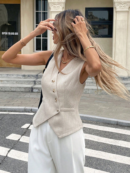  Asymmetrical Buttoned Vest Top
