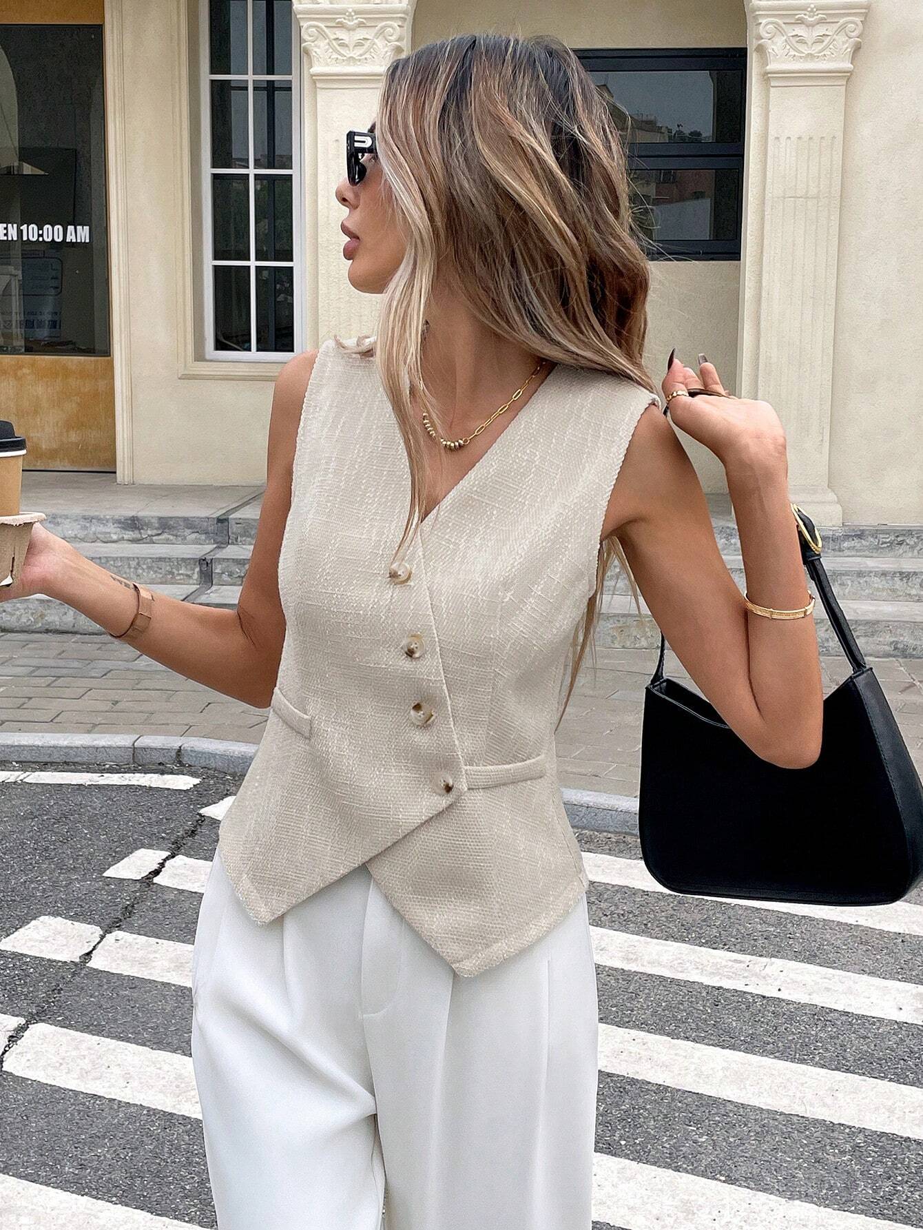  Asymmetrical Buttoned Vest Top