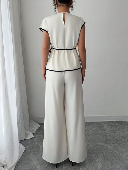 Asymmetrical Contrast Trim Pant Set