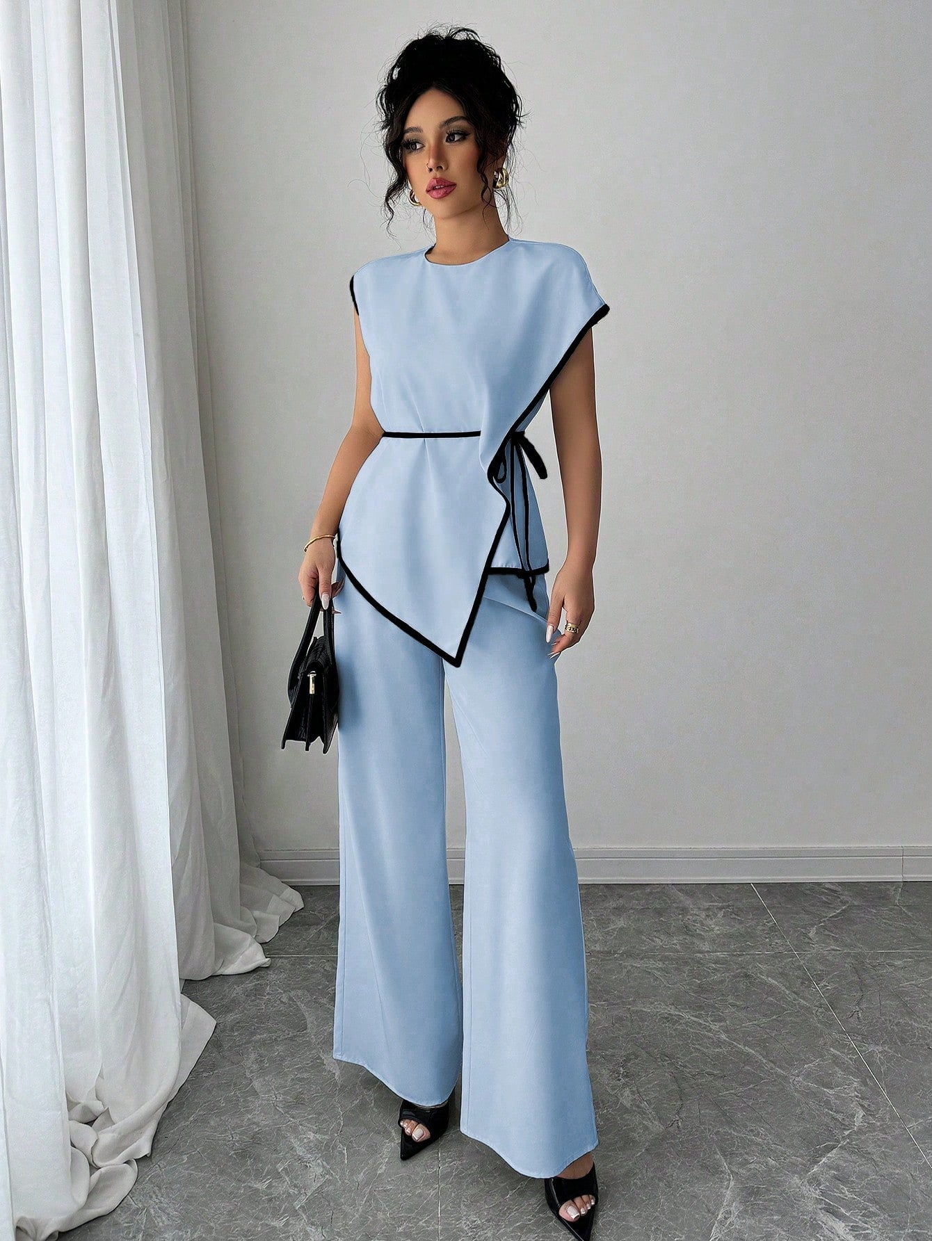 Asymmetrical Contrast Trim Pant Set