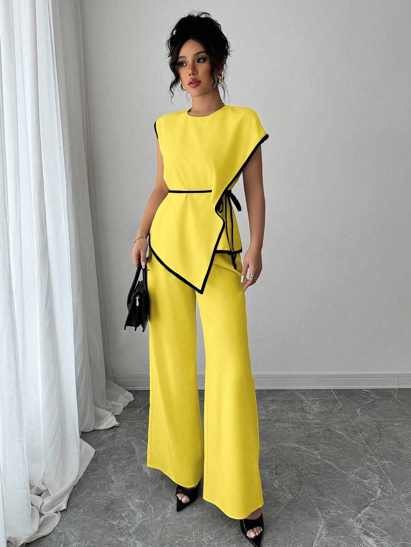 Asymmetrical Contrast Trim Pant Set