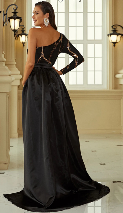 Asymmetrical Sequin Overskirt Gown