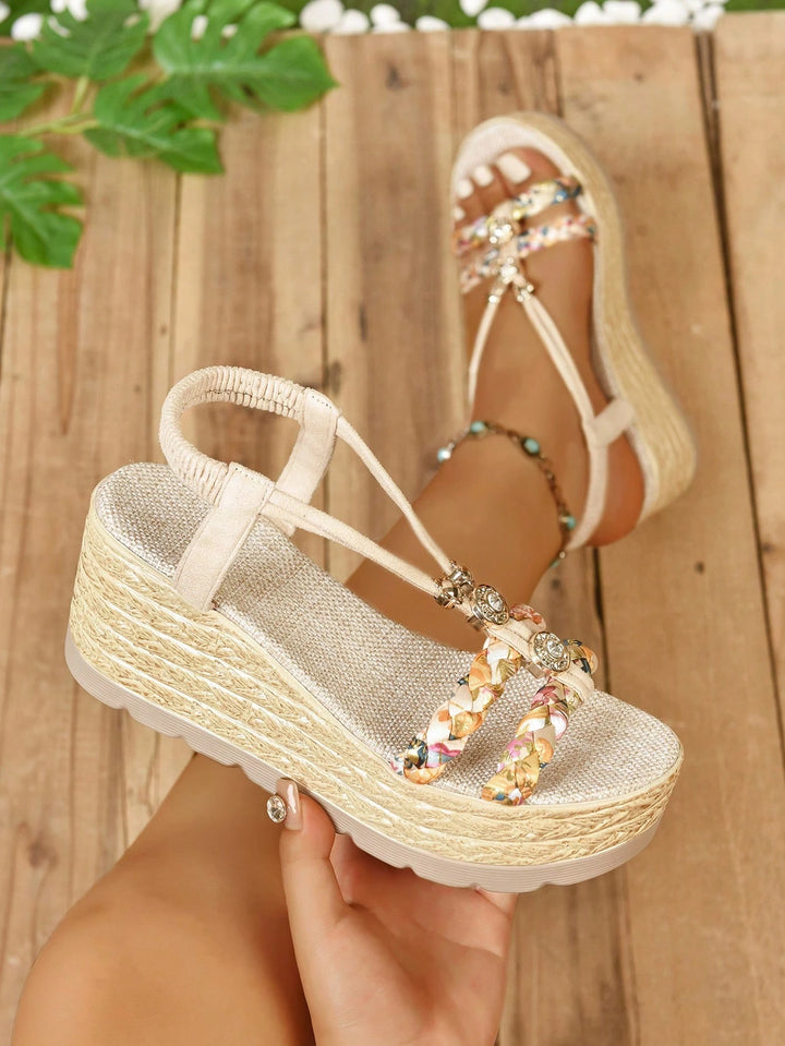  Beaded Woven Slingback Wedge Sandal