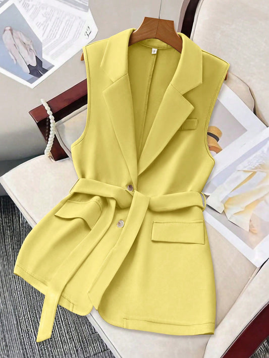 Belted Tailored Sleeveless Blazer