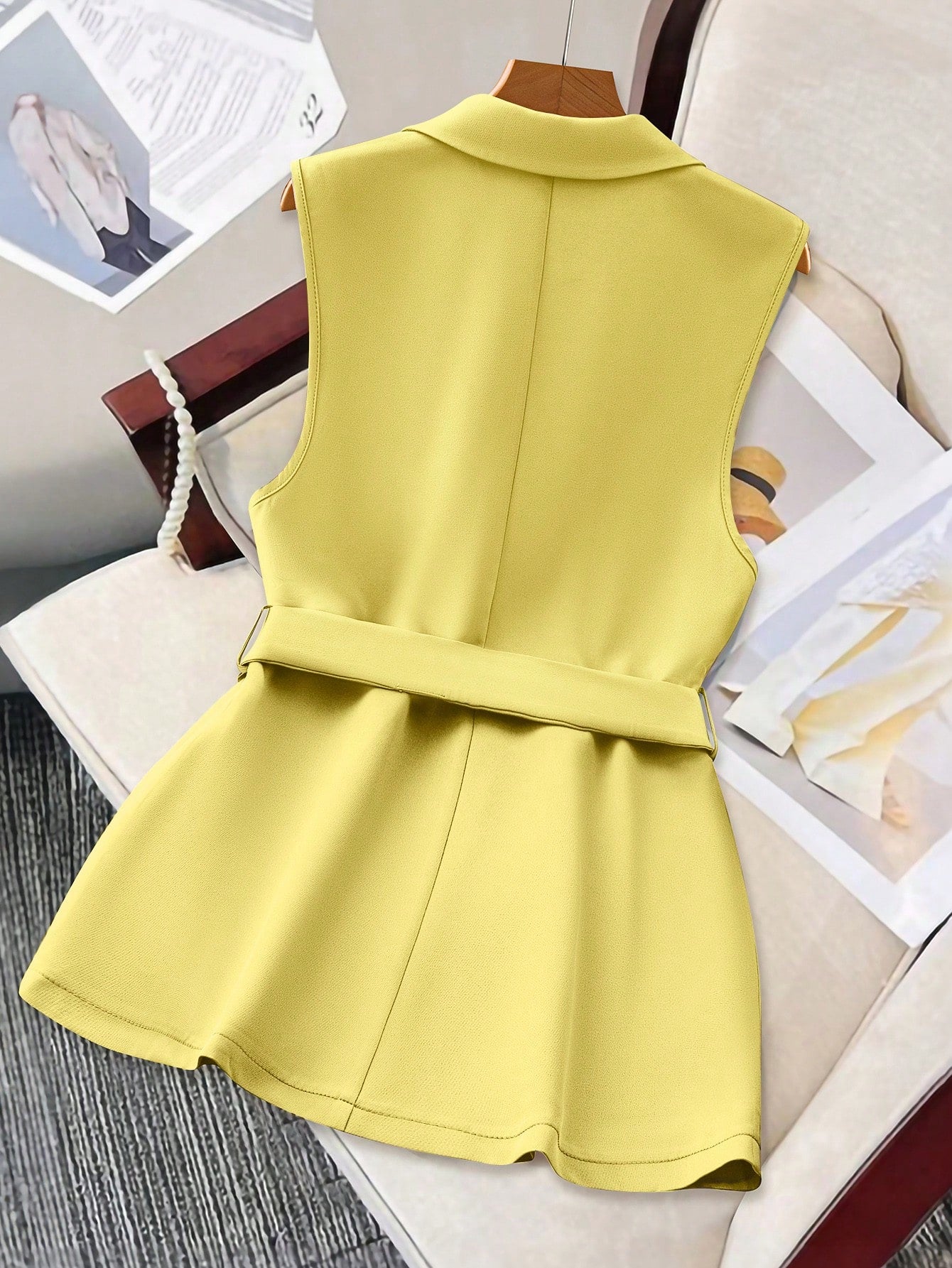 Belted Tailored Sleeveless Blazer