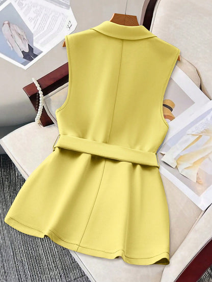 Belted Tailored Sleeveless Blazer